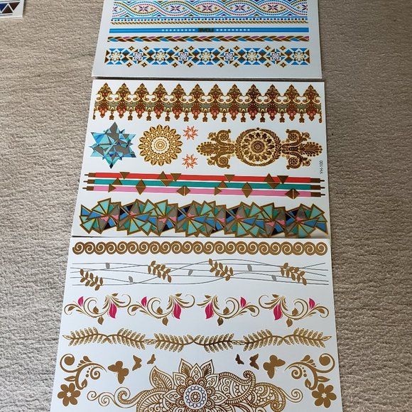 3 sheets Golden Silver Temporary Tattoo - Picture 2 of 16